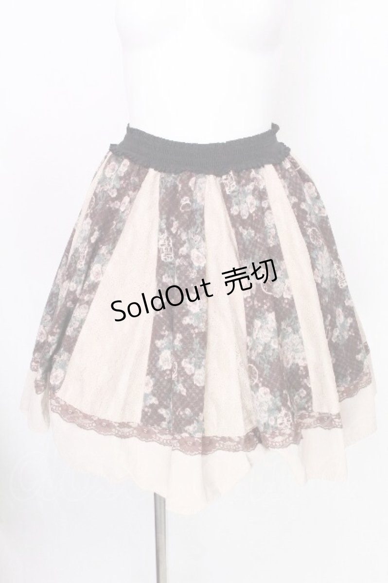 画像1: axes femme / レース×花柄パッチワーク風スカート  ブラウン S-26-08-30-057-AX-SK-HR-ZS (1)