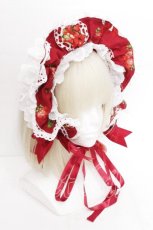 画像1: BABY,THE STARS SHINE BRIGHT / Love’s Strawberry Afternoon Tea柄 ボンネット  赤 S-26-08-30-014-BA-AC-HR-ZS (1)