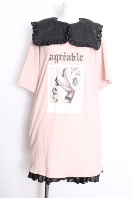 Preview of 付け襟BIGTシャツ  ピンク