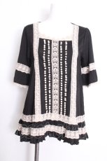 画像1: axes femme / レース配色プルオーバー  黒 S-26-08-31-036-AX-TO-HR-ZS (1)