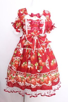 Preview of Love’s Strawberry Afternoon Tea柄 ワンピース  赤