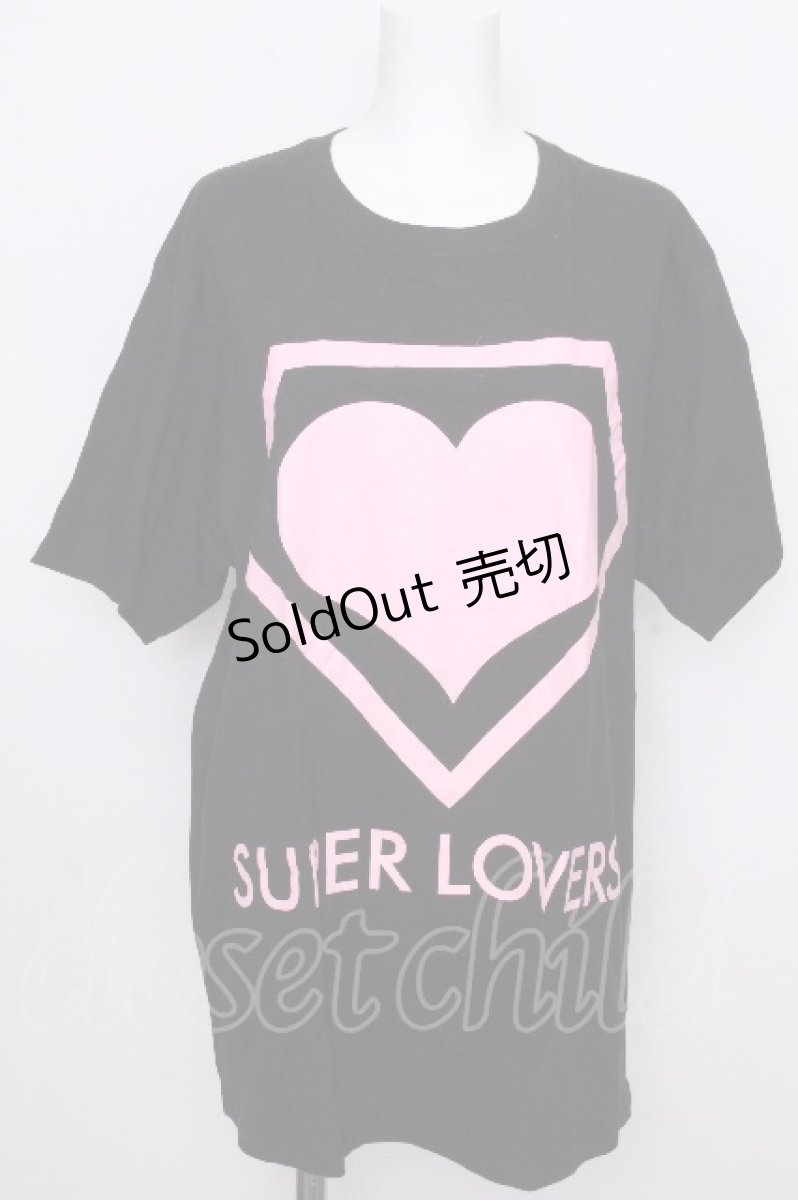 画像1: SUPER LOVERS / ハートプリントTシャツ  黒ｘピンク S-26-09-02-025-PU-TS-HR-ZS (1)