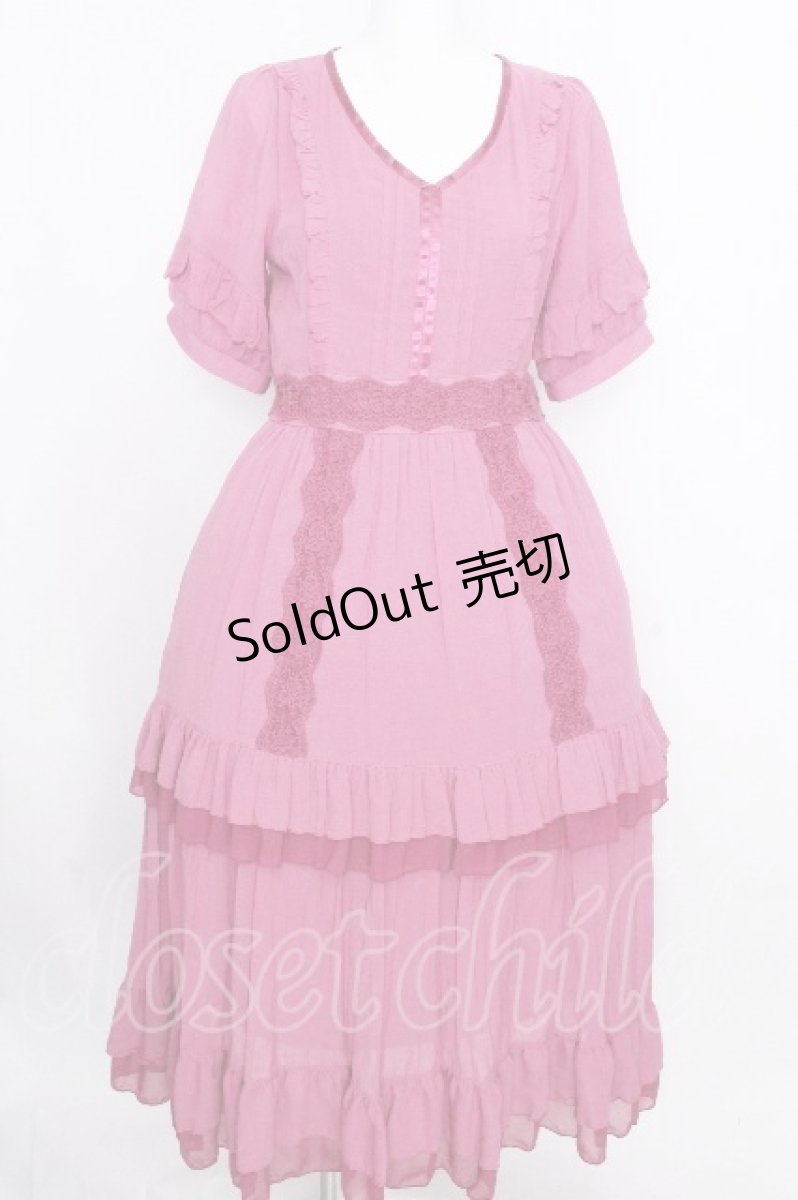 画像1: axes femme / レースラインティアードワンピース  ピンク S-26-09-02-031-AX-OP-HR-ZS (1)