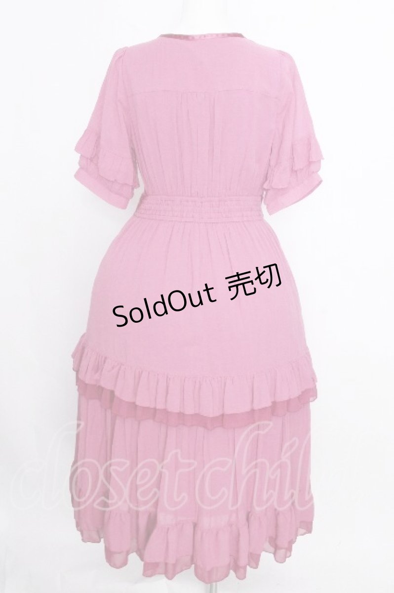 画像2: axes femme / レースラインティアードワンピース  ピンク S-26-09-02-031-AX-OP-HR-ZS (2)