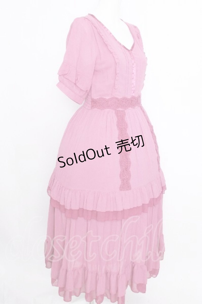 画像3: axes femme / レースラインティアードワンピース  ピンク S-26-09-02-031-AX-OP-HR-ZS (3)