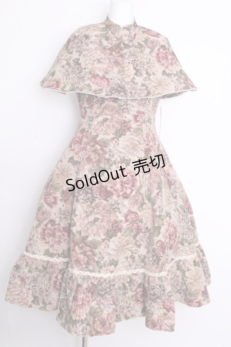 画像1: Victorian maiden / 薔薇ゴブランタペストリーケープ付きスリーブレスドレス  ボルドー S-26-09-04-050-CL-OP-AS-ZS (1)
