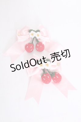 Preview of ゆらゆらいちごのサテンリボンクリップ  ピンク