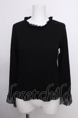 Preview of 刺繍レース袖プチスタンドプルオーバー  黒