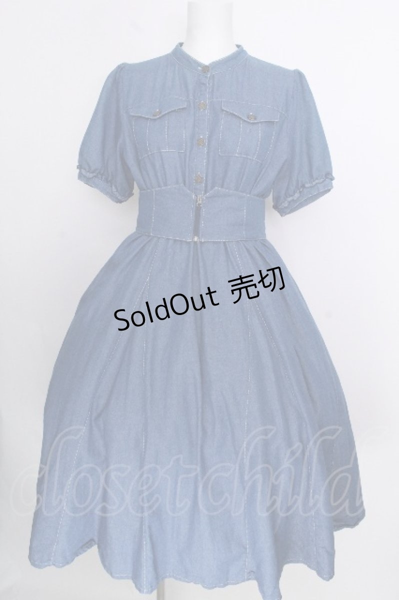 画像1: axes femme / ベルト付デニムワンピース  ブルー S-26-09-05-041-AX-OP-HR-ZS (1)