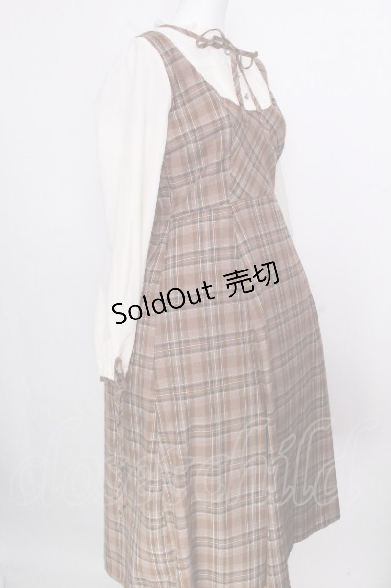 画像3: axes femme / チェック柄ドッキングワンピース  ブラウン S-26-09-05-044-AX-OP-HR-ZS (3)