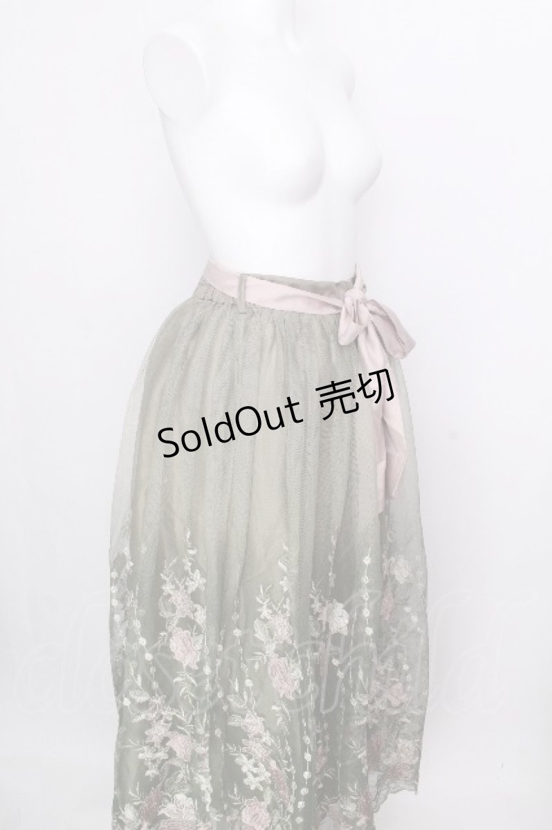 画像3: axes femme / グラデチュール刺繍スカート  グリーン S-26-09-05-055-AX-SK-HR-ZS (3)