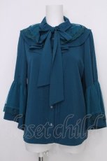 画像1: axes femme / 姫袖風リボン付フリルブラウス  ブルー S-26-09-07-034-AX-BL-HR-ZS (1)