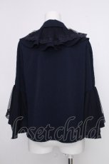 画像2: axes femme / 姫袖風リボン付フリルブラウス  紺 S-26-09-07-036-AX-BL-HR-ZS (2)