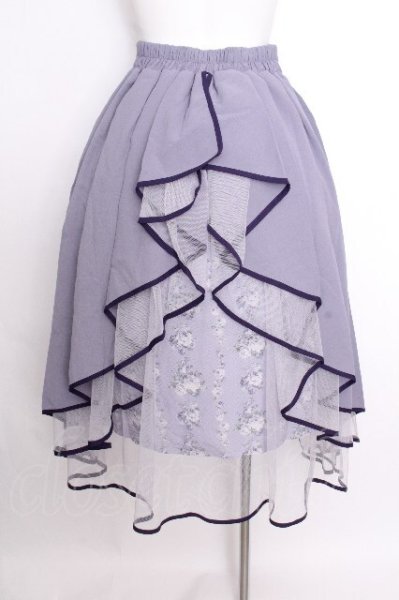 axes femme POETIQUE / リボン花柄バックフリルスカート ラベンダー S