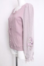 画像3: axes femme / 刺繍チュール袖カーディガン  ラベンダー S-26-09-07-029-AX-TO-HR-ZS (3)