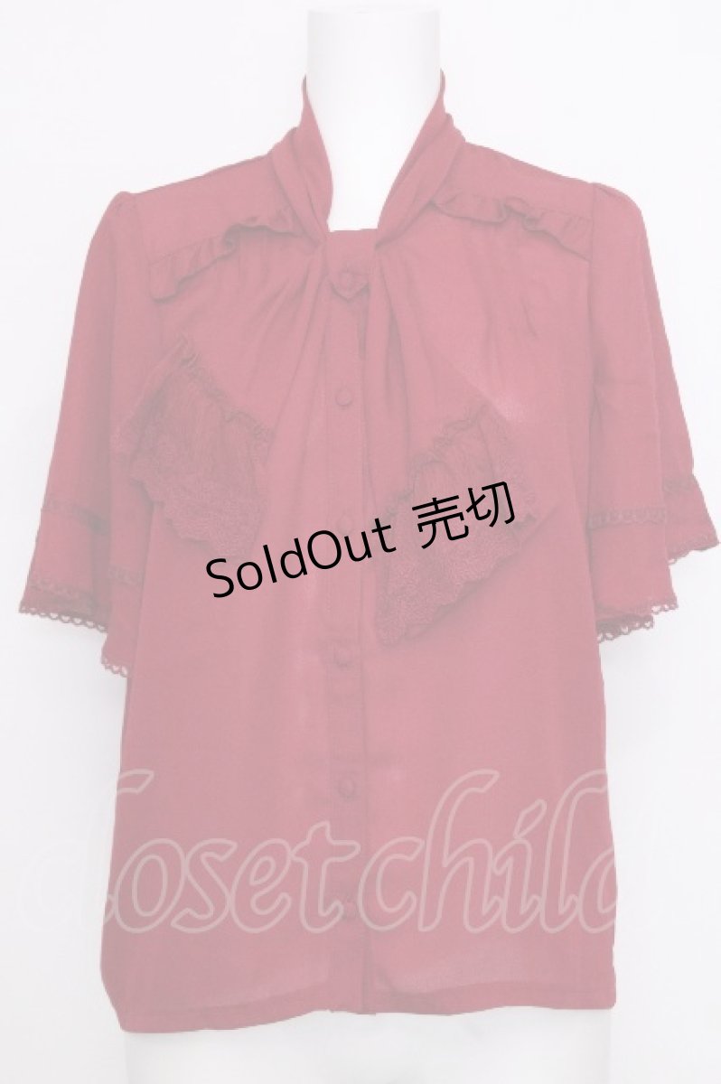 画像1: axes femme / レース使いリボンブラウス  赤 S-26-09-07-031-AX-BL-HR-ZS (1)