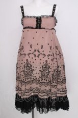 画像1: axes femme / フロッキー裾レースキャミチュニック  黒ｘベージュ S-26-09-08-035-AX-BL-HR-ZS (1)