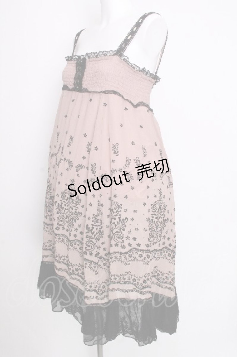 画像3: axes femme / フロッキー裾レースキャミチュニック  黒ｘベージュ S-26-09-08-035-AX-BL-HR-ZS (3)