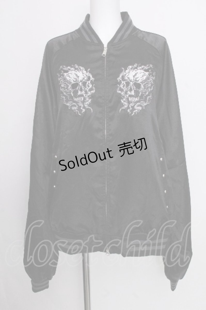 画像1: REFLEM / スカル刺繍闇艶スカジャン  黒 S-26-09-08-019-PU-JA-HR-ZS (1)