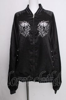 REFLEM / スカル刺繍闇艶スカジャン 黒 S-26-09-08-019-PU-JA-HR-ZS