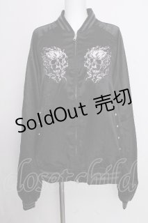 REFLEM / スカル刺繍闇艶スカジャン 黒 S-26-09-08-019-PU-JA-HR-ZS