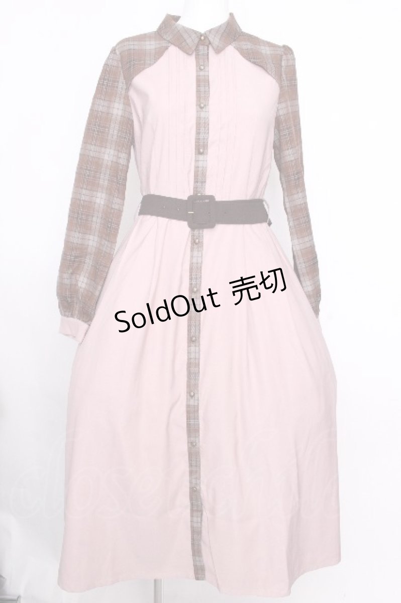 画像1: axes femme POETIQUE / チェックバイカラーワンピース  ピンクｘブラウン S-26-09-09-049-AX-OP-HR-ZS (1)