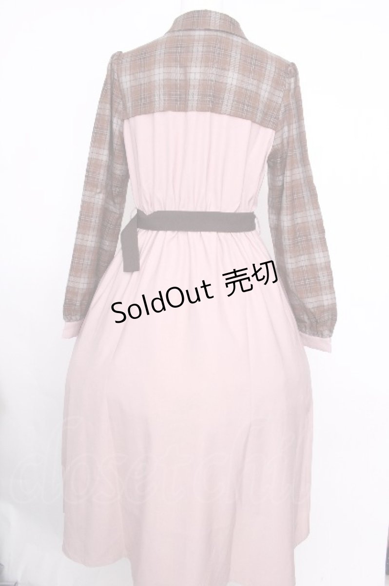 画像2: axes femme POETIQUE / チェックバイカラーワンピース  ピンクｘブラウン S-26-09-09-049-AX-OP-HR-ZS (2)