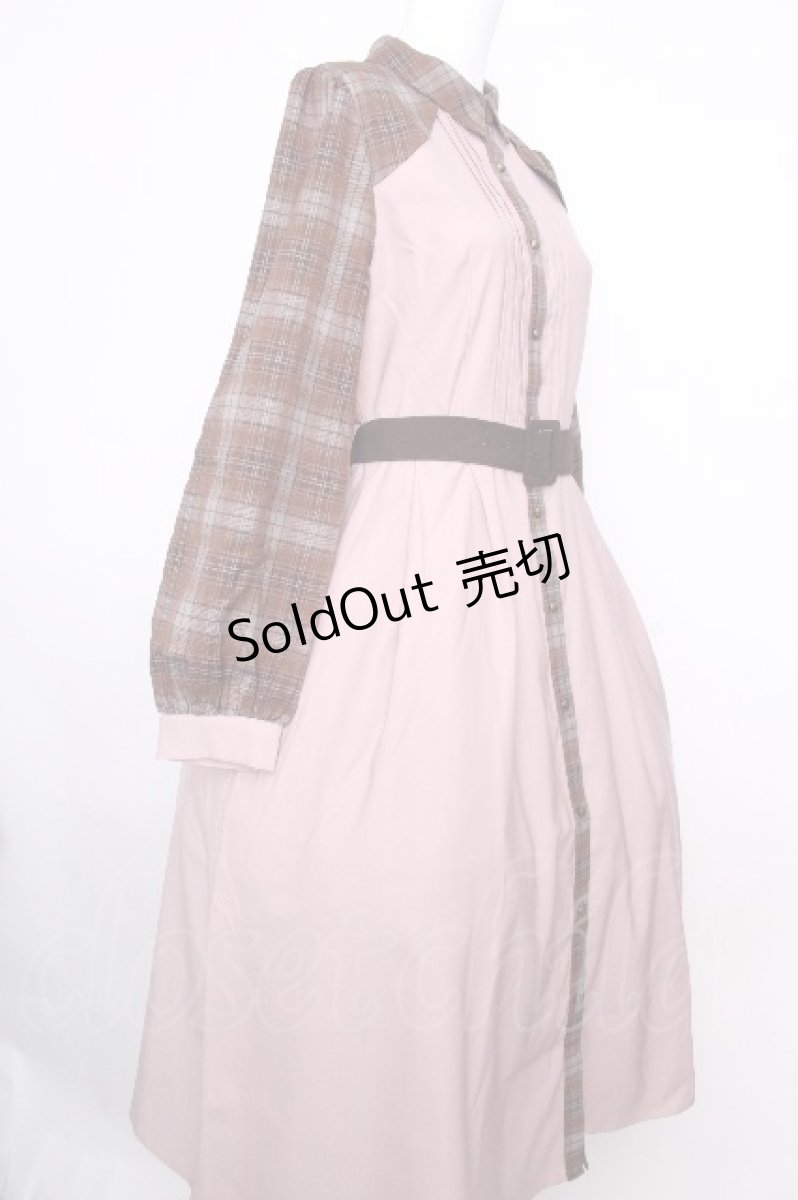 画像3: axes femme POETIQUE / チェックバイカラーワンピース  ピンクｘブラウン S-26-09-09-049-AX-OP-HR-ZS (3)