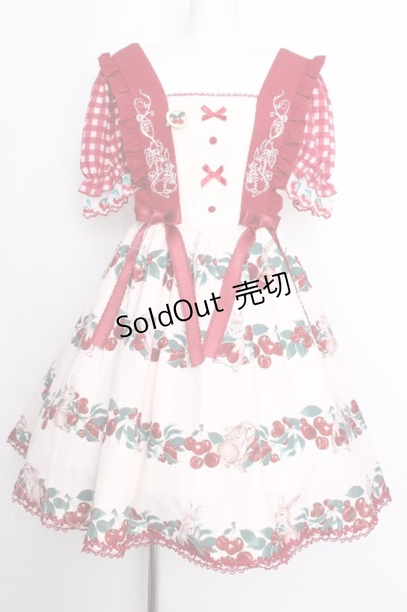 画像1: With Puji / ラビットチェリーワンピース  オフｘ赤 S-26-09-14-046-LO-OP-AS-ZS (1)