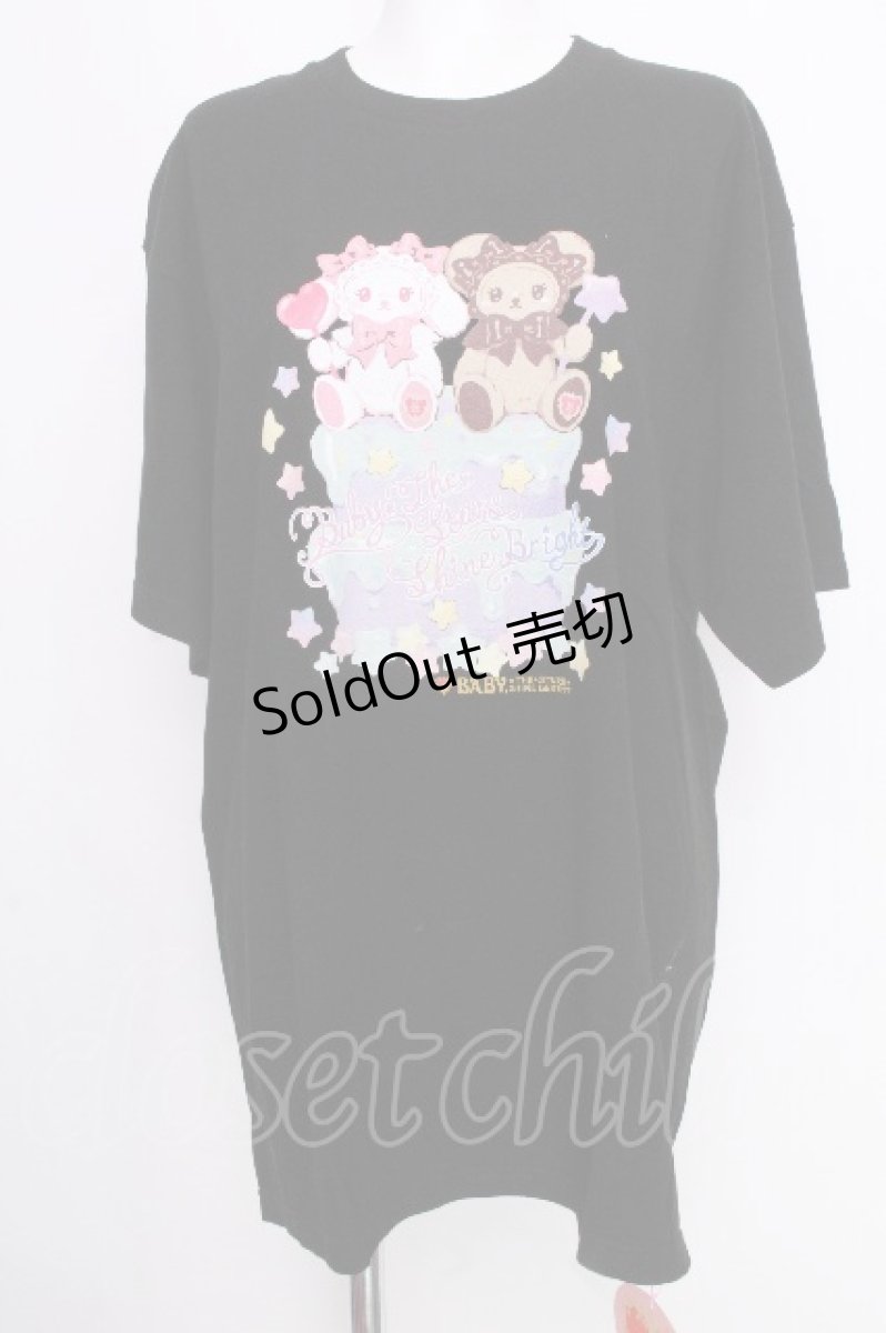 画像1: BABY,THE STARS SHINE BRIGHT / くみゃちゃんのStarry Cake柄 Big Tシャツ  黒 S-26-09-15-034-BA-OP-HR-ZS (1)