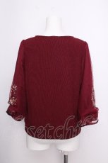 画像2: axes femme / コスモス刺繍ボリューム袖プルオーバー  ワイン S-26-09-16-018-AX-TO-HR-ZS (2)
