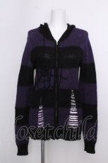 画像1: PEACE NOW / 蜘蛛の巣ボーダーニットパーカー  黒ｘ紫 S-26-09-18-030-PU-TO-HR-ZS (1)
