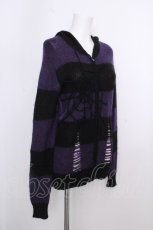 画像3: PEACE NOW / 蜘蛛の巣ボーダーニットパーカー  黒ｘ紫 S-26-09-18-030-PU-TO-HR-ZS (3)