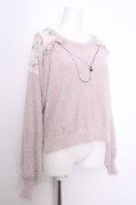 画像2: axes femme / ネックレス付きフェザーニットプルオーバー  ピンク S-26-09-21-022-AX-TO-AS-ZS (2)