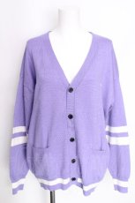 画像1: NieR Clothing / バイカラーニットカーディガン  ラベンダーｘ白 S-26-09-23-024-PU-TO-HR-ZS (1)