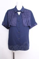 画像1: axes femme / ジャカード×プリーツブラウス  紺 S-26-09-27-004-AX-BL-HR-ZS (1)
