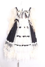 画像1: Bramblerose / 袖レースティアードワンピース  黒ｘオフ S-26-09-27-036-LO-OP-AS-ZS (1)