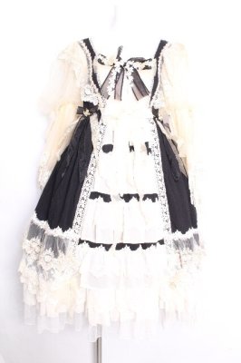 Preview of 袖レースティアードワンピース  黒ｘオフ