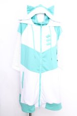 画像1: LISTEN FLAVOR / 猫耳カプセル袖メッシュジャージパーカー  ミントｘ白 S-26-09-27-013-PU-TO-HR-ZS (1)