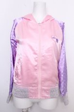 画像1: milklim / ハートワッペンスタジャン風サテンパーカー  ピンクｘラベンダー S-26-09-27-014-LO-TO-HR-ZS (1)