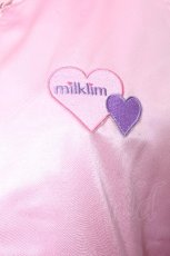 画像5: milklim / ハートワッペンスタジャン風サテンパーカー  ピンクｘラベンダー S-26-09-27-014-LO-TO-HR-ZS (5)