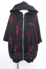 画像1: REFLEM / クロス総柄ラインストーンZIPフーディー/パーカー  黒ｘ赤 S-26-10-01-028-PU-TO-HR-ZS (1)