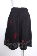 画像3: REFLEM / クロス総柄ラインストーンスウェットハーフパンツ  黒ｘ赤 S-26-10-01-060-PU-PA-HR-ZS (3)