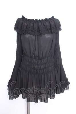 Preview of 【プラスサイズ】Shirring princess sleeve blouse  黒