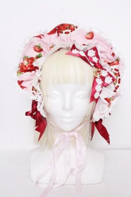 Preview of Love’s Strawberry Afternoon Tea柄 ボンネット  ピンク