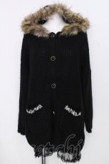 画像1: axes femme / ファー付フードロングカーディガン  黒 S-26-10-06-041-AX-TO-HR-ZS (1)