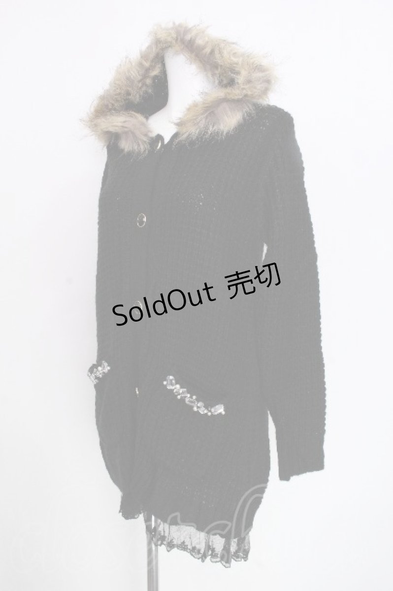 画像3: axes femme / ファー付フードロングカーディガン  黒 S-26-10-06-041-AX-TO-HR-ZS (3)