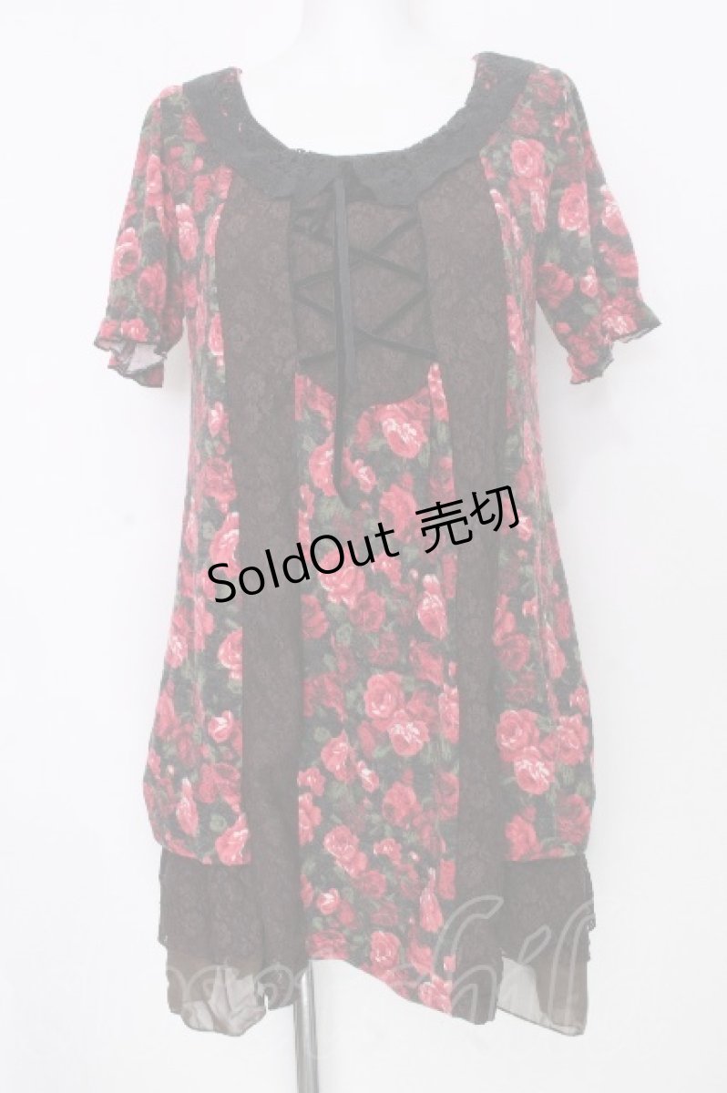 画像1: axes femme / レース衿付中花チュニック  チャ S-26-10-06-045-AX-TO-HR-ZS (1)