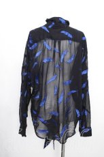 画像2: CIVARIZE / InLayフェザー総柄ドルマンシャツ 46 黒ｘ青 S-26-10-07-041-PU-BL-AS-ZS (2)