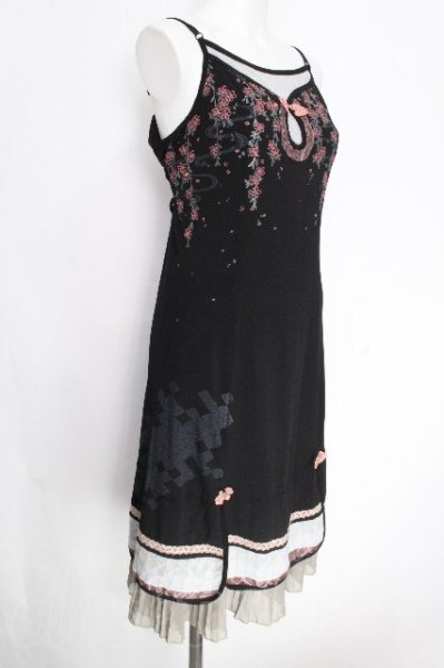 Ozz oneste / 桜刺繍チャイナキャミワンピース 黒 S-26-10-08-1038-OO